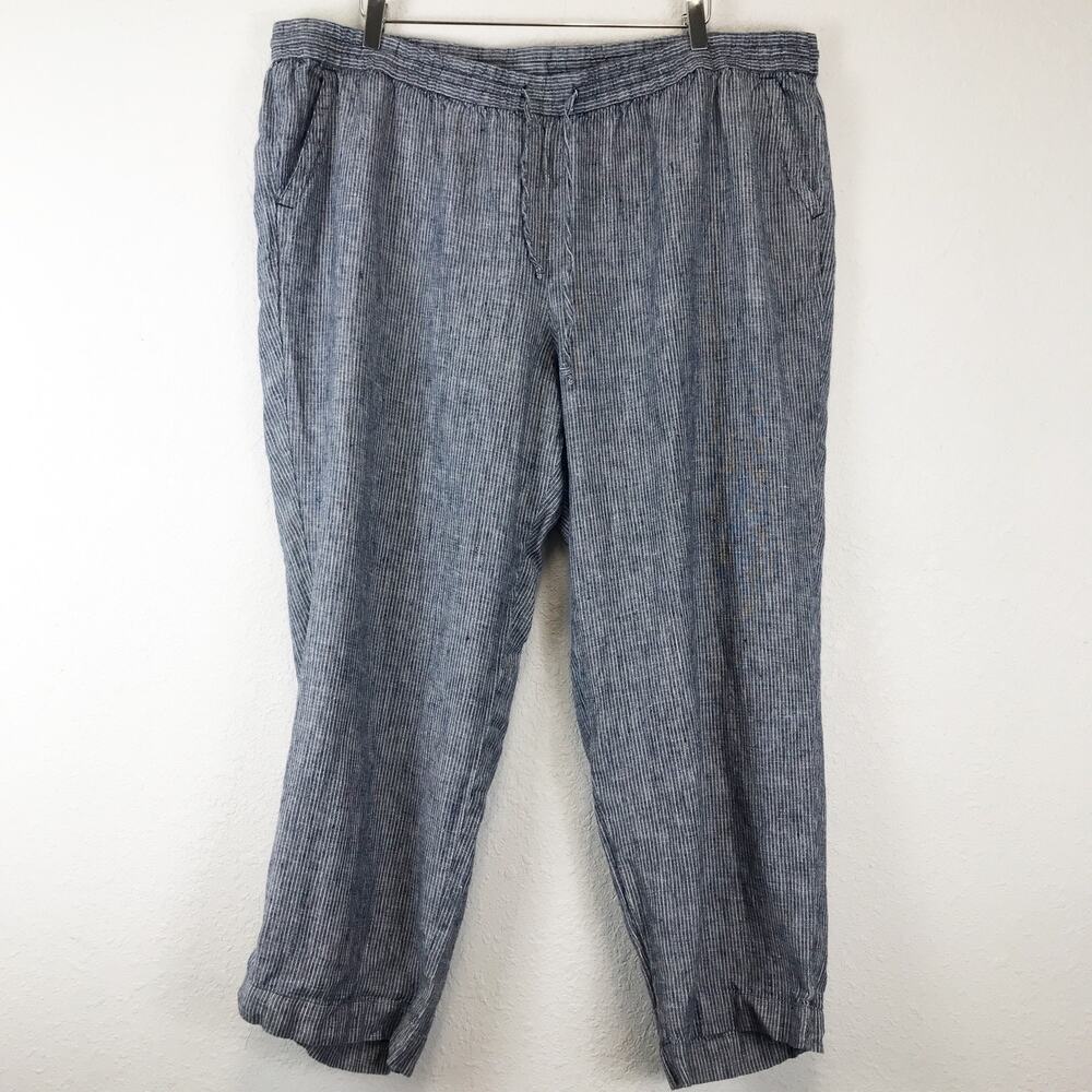 Talbots Linen Elastic Waist Pull-On Pants Pockets Pinstripe Beach Plus Size 22WP